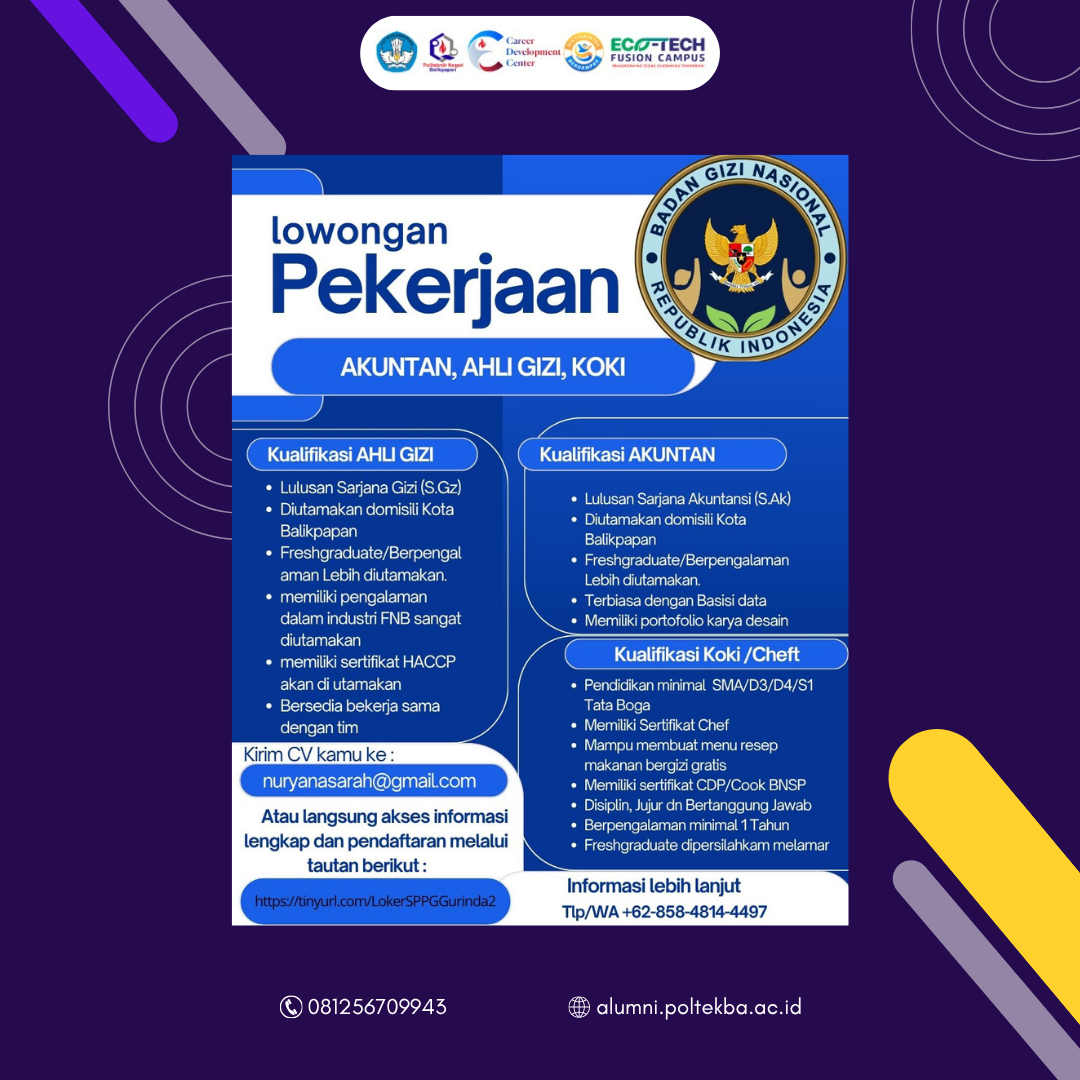 LOWONGAN KERJA BADAN GIZI NASIONAL